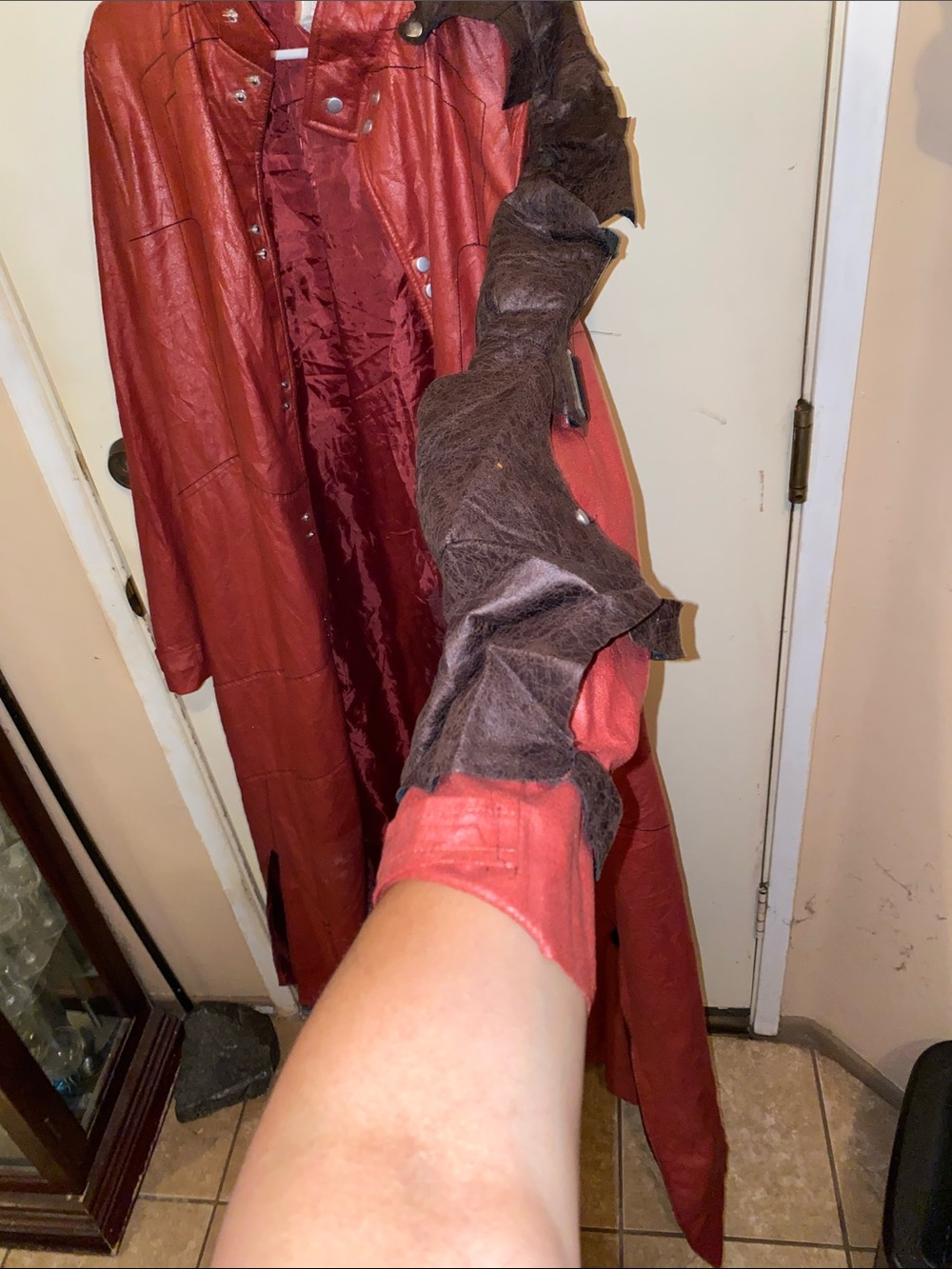 Marvel Large Star Lord Red Trench Coat with Brown Accent - Model is 5’11 Tall - Picture 4 of 8